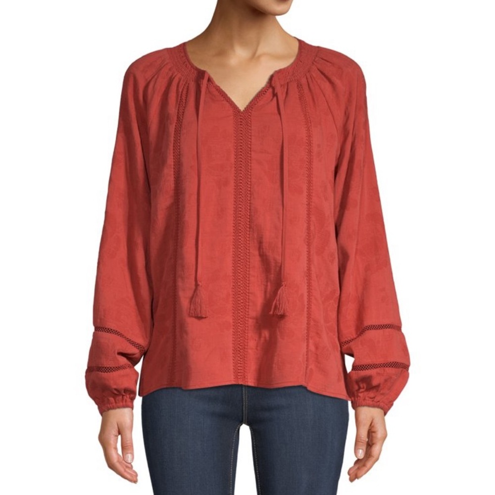NWT Time and Tru Women's Rust colored Smock Neck Peasant Top XL